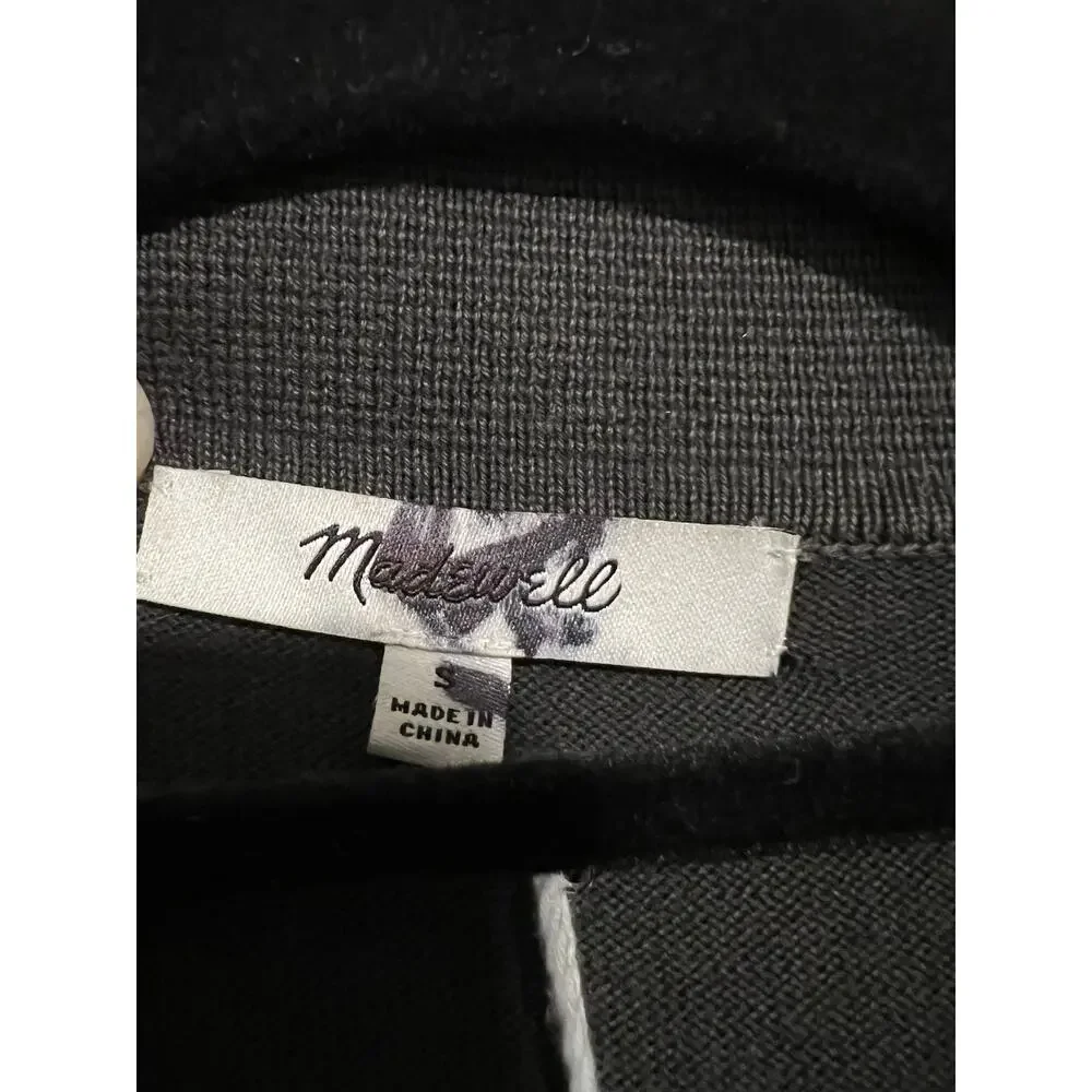 NWT Madewell Men's Three-Button Cotton Sweater Polo Shirt Black Coal Gray Size S